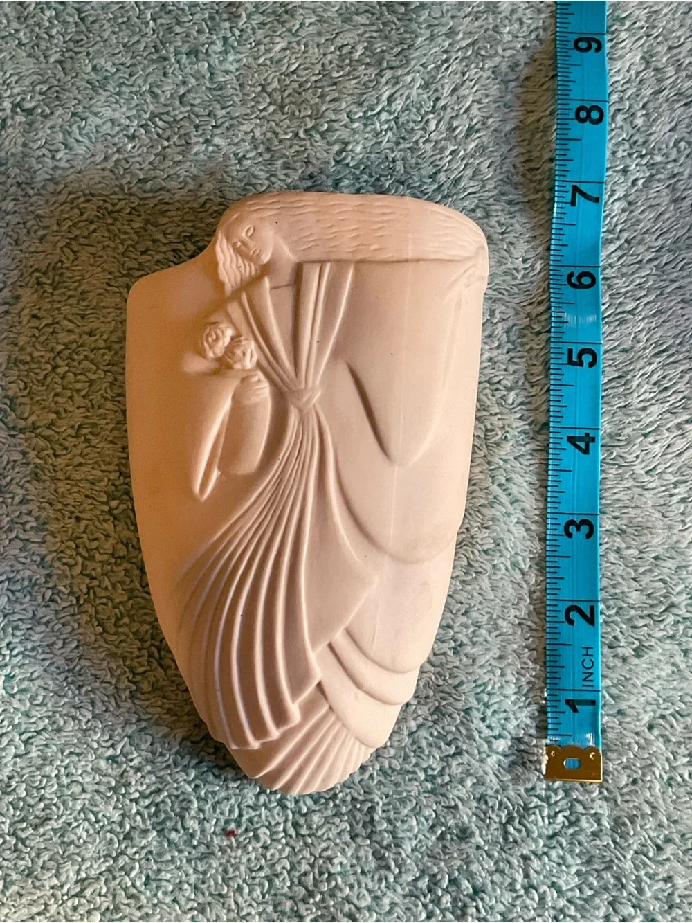 Art Deco White Wall Pocket Vase with Draped Figure